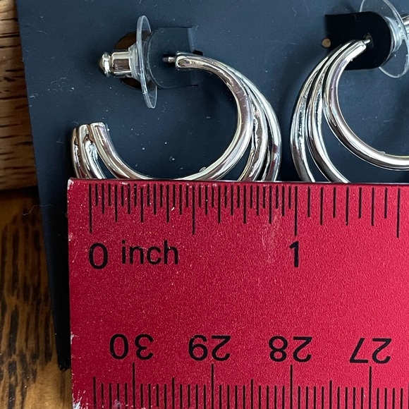 Triple Hoop Earrings Silver Stud Back Pierced - Picture 2 of 3